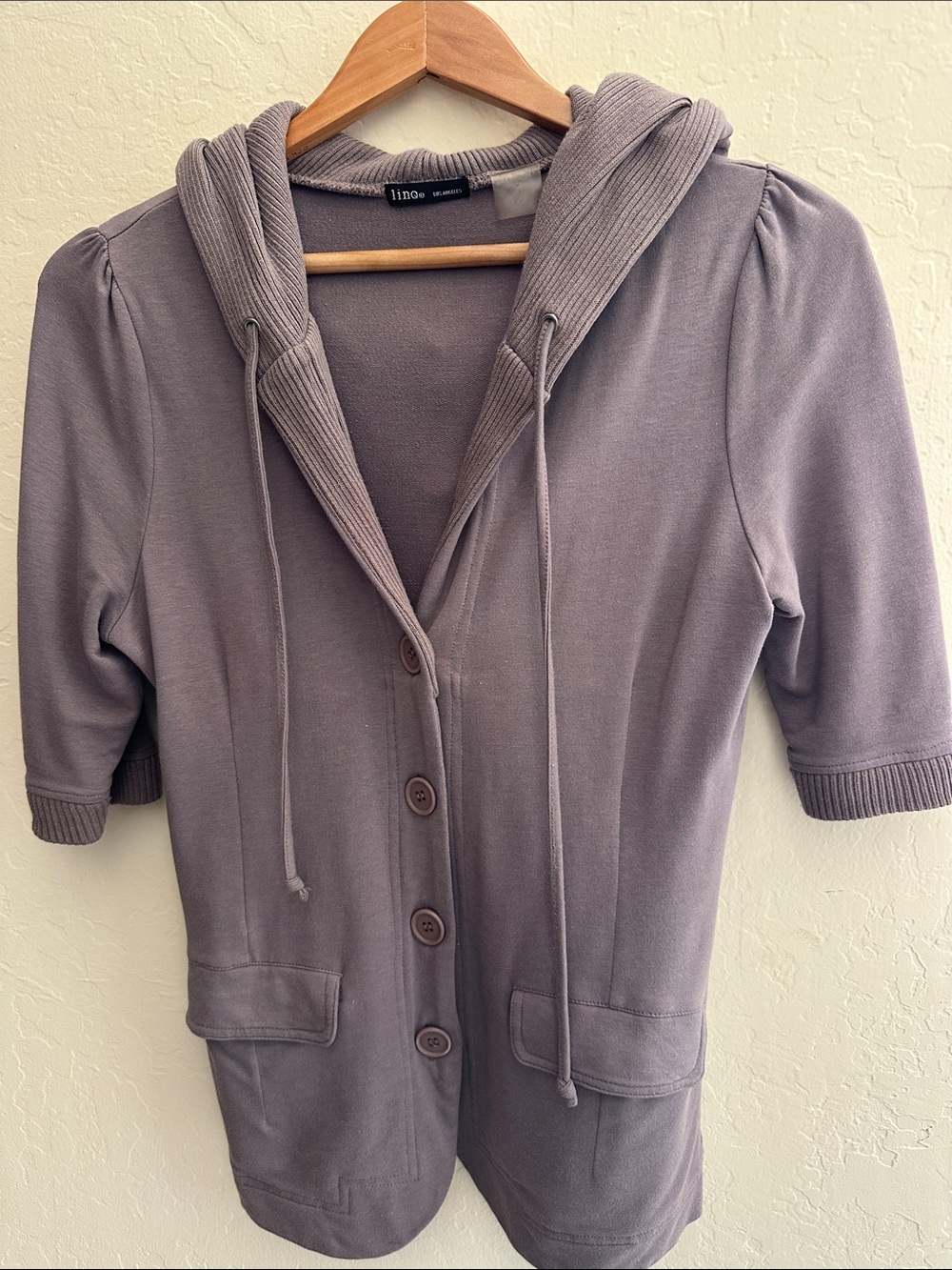 l)ino Taupe Hooded Button-Front Women's Sweatshirt